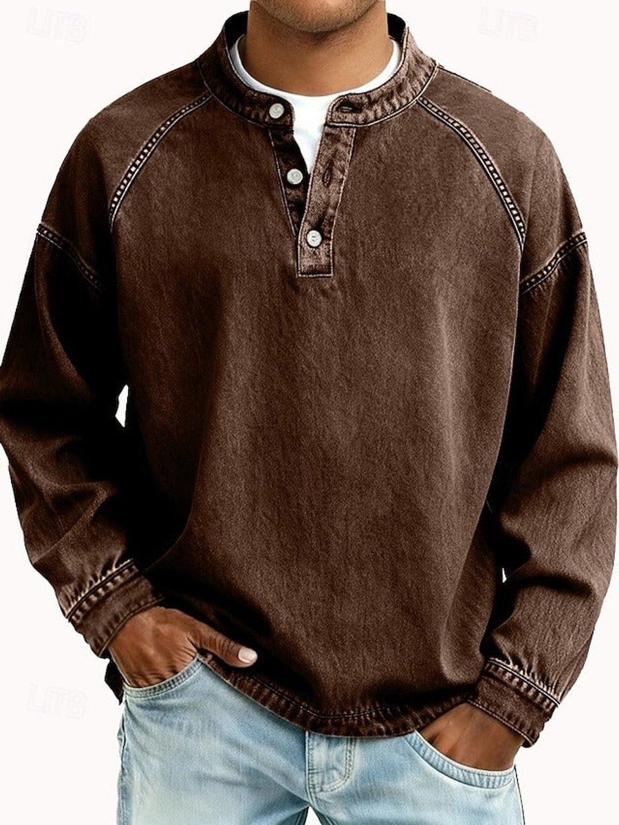 Tate | Herren Henley Strickpullover Used-Look Langarm