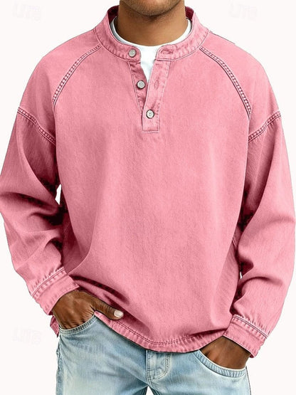 Tate | Herren Henley Strickpullover Used-Look Langarm