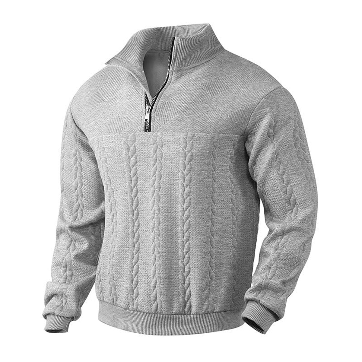 Thijs | Herren Zopfstrick-Pullover mit Viertelreißverschluss