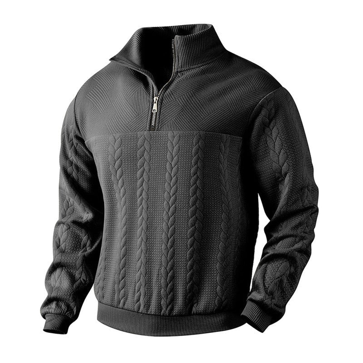 Thijs | Herren Zopfstrick-Pullover mit Viertelreißverschluss