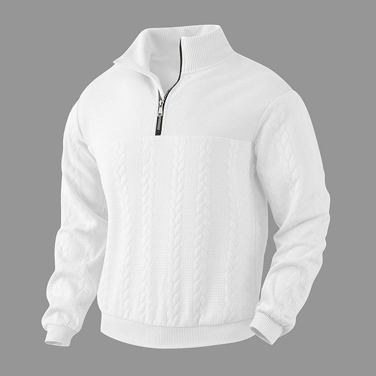 Thijs | Herren Zopfstrick-Pullover mit Viertelreißverschluss