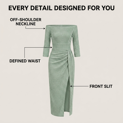 Manon | Schulterfreies Wickelkleid mit Beinschlitz für Damen