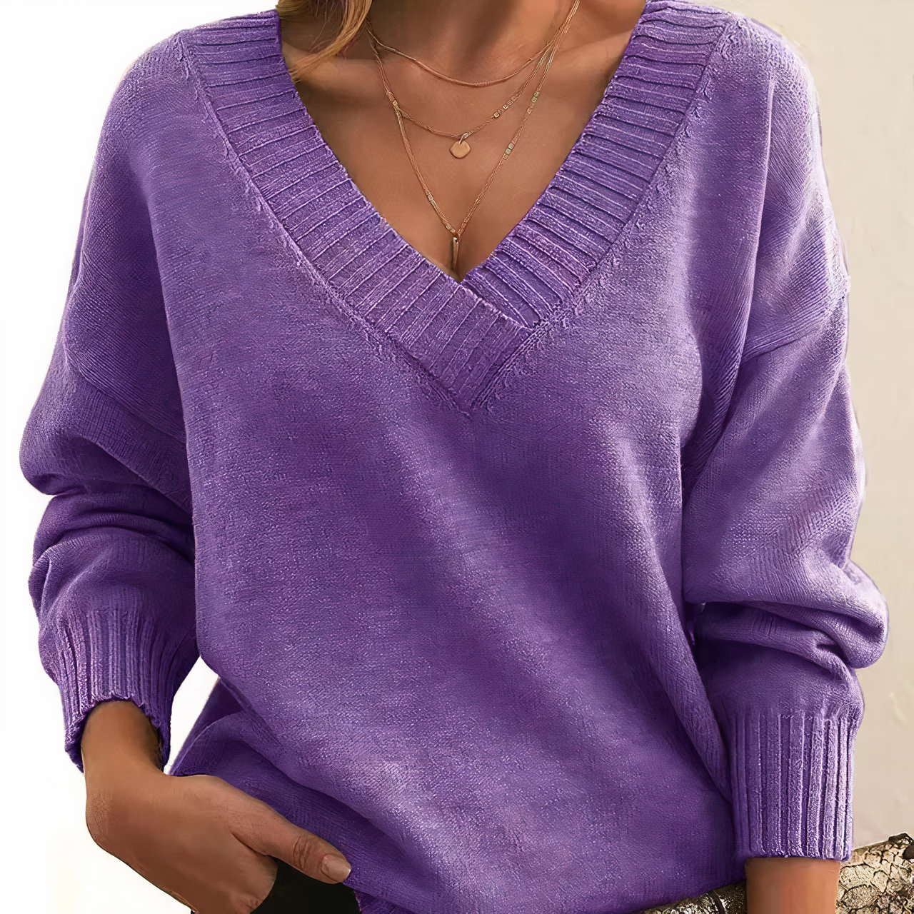 Talia | Damen Pullover V-Ausschnitt Lockere Passform