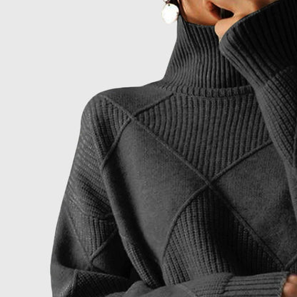 Beatrix | Damen Rollkragenpullover Rippstrick Geometrisch – Herbst-Look