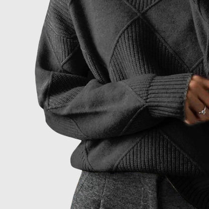 Beatrix | Damen Rollkragenpullover Rippstrick Geometrisch – Herbst-Look