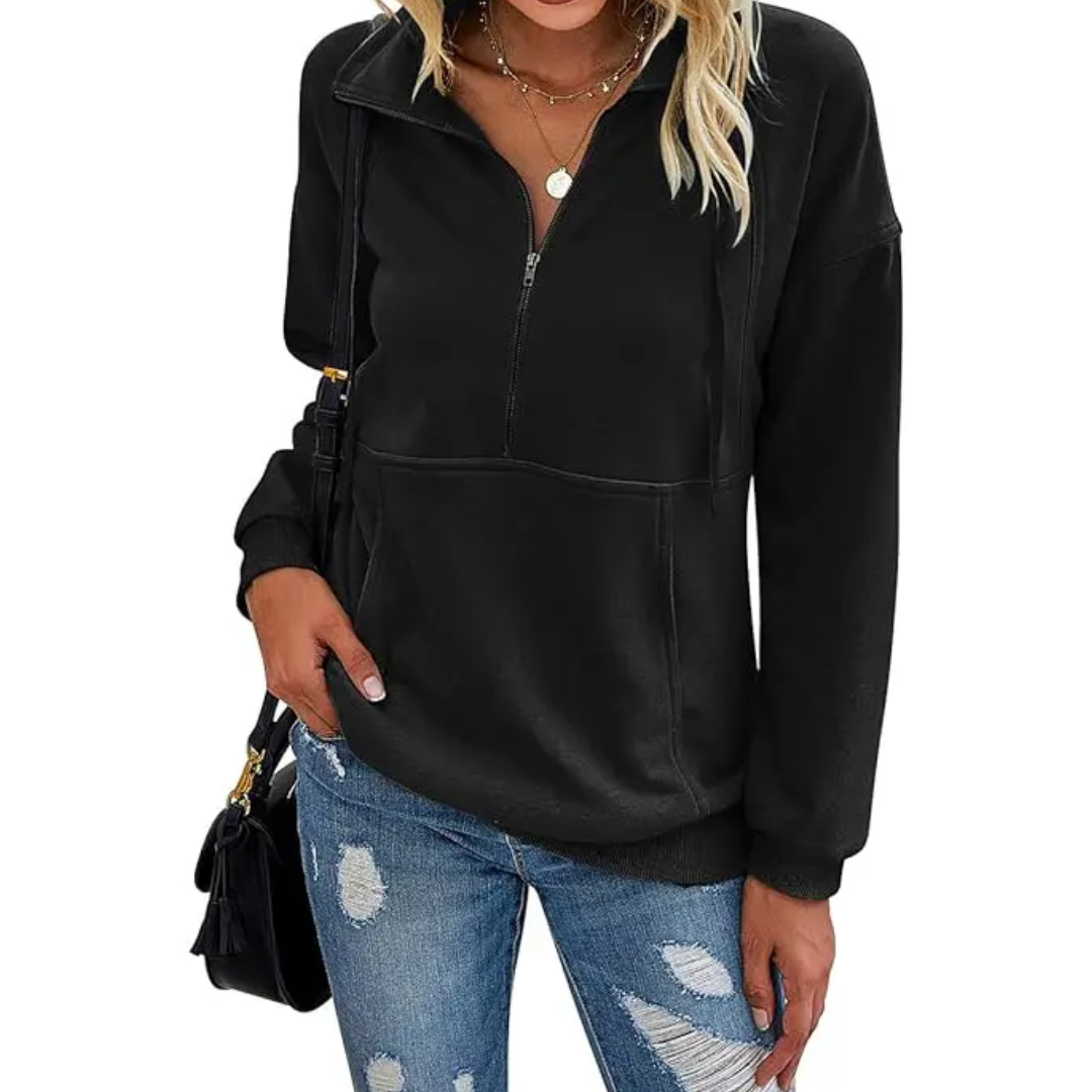 Astrid | Damen Fleece-Sweatshirt Halbreißverschluss Kapuze