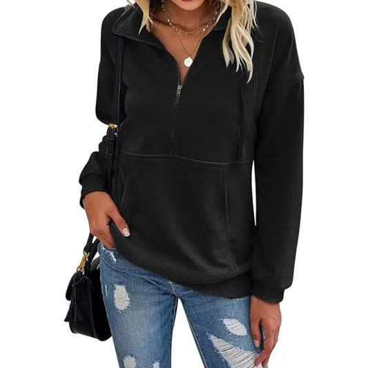 Astrid | Damen Fleece-Sweatshirt Halbreißverschluss Kapuze