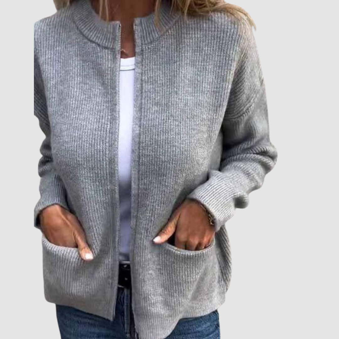 Hanne | Langer Strickjacke Cardigan mit offenem Schnitt und Taschen für Damen