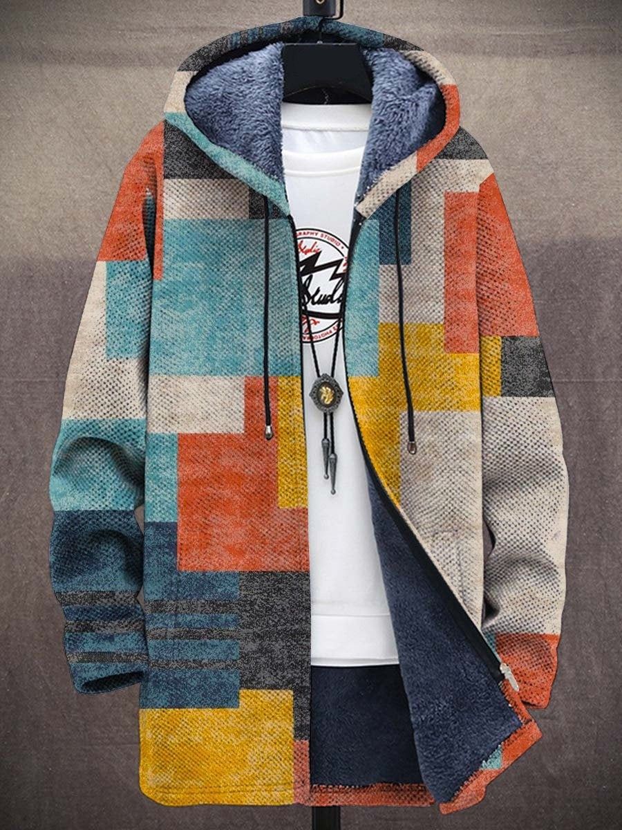 Hedda | Bunte Strickjacke mit Reißverschluss und Kapuze im Kunstdruck-Design