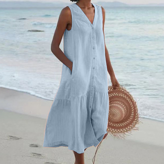 Regula | Damen Maxi Dress V-Ausschnitt Knopfleiste Sommer