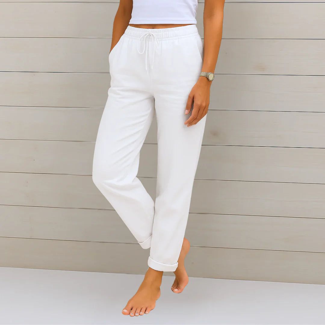 Lina | Damen Relaxed-Fit Hose High-Waist Kordelzug Sommer