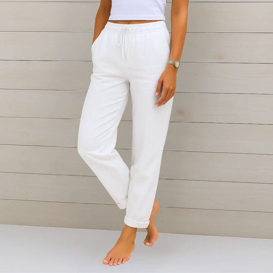 Lina | Damen Relaxed-Fit Hose High-Waist Kordelzug Sommer