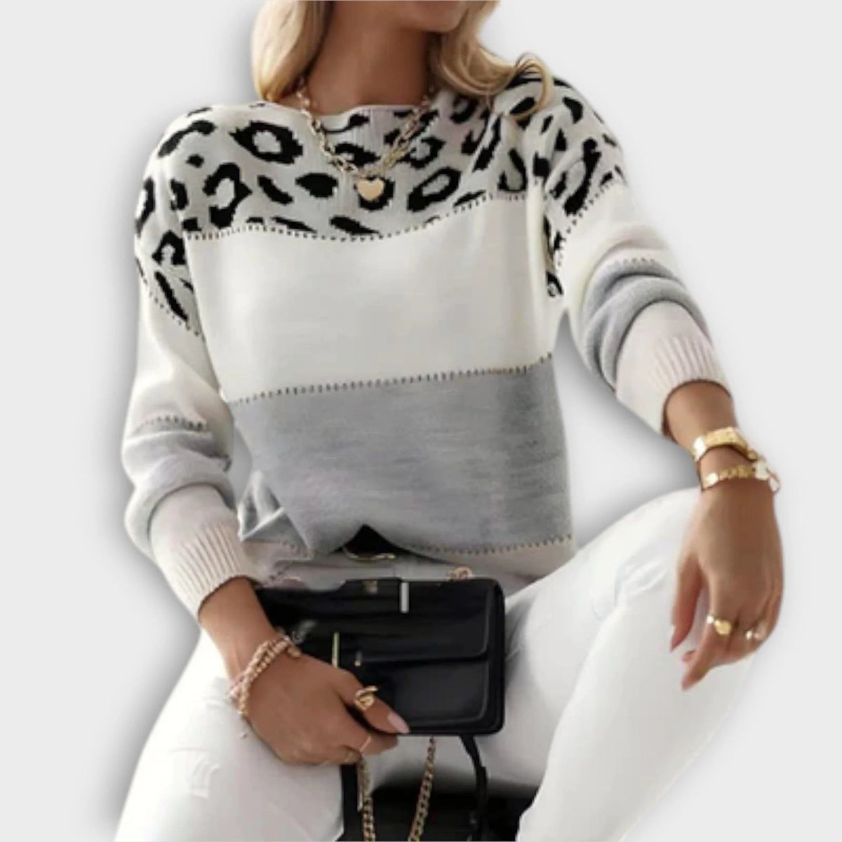 Vivian | Damen Pullover Leoparden-Print Rundhals
