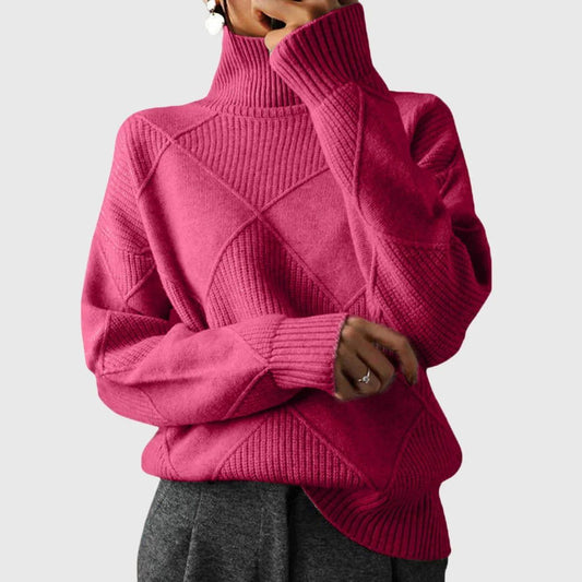 Beatrix | Damen Rollkragenpullover Rippstrick Geometrisch – Herbst-Look