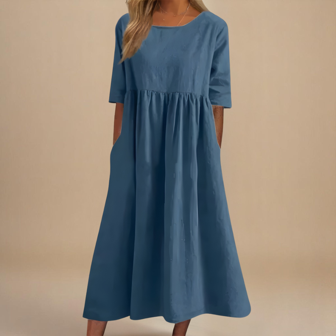 Amara | Damen Midikleid Relaxed Fit Rundhals Sommer
