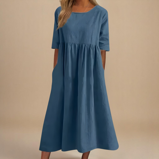 Amara | Damen Midikleid Relaxed Fit Rundhals Sommer
