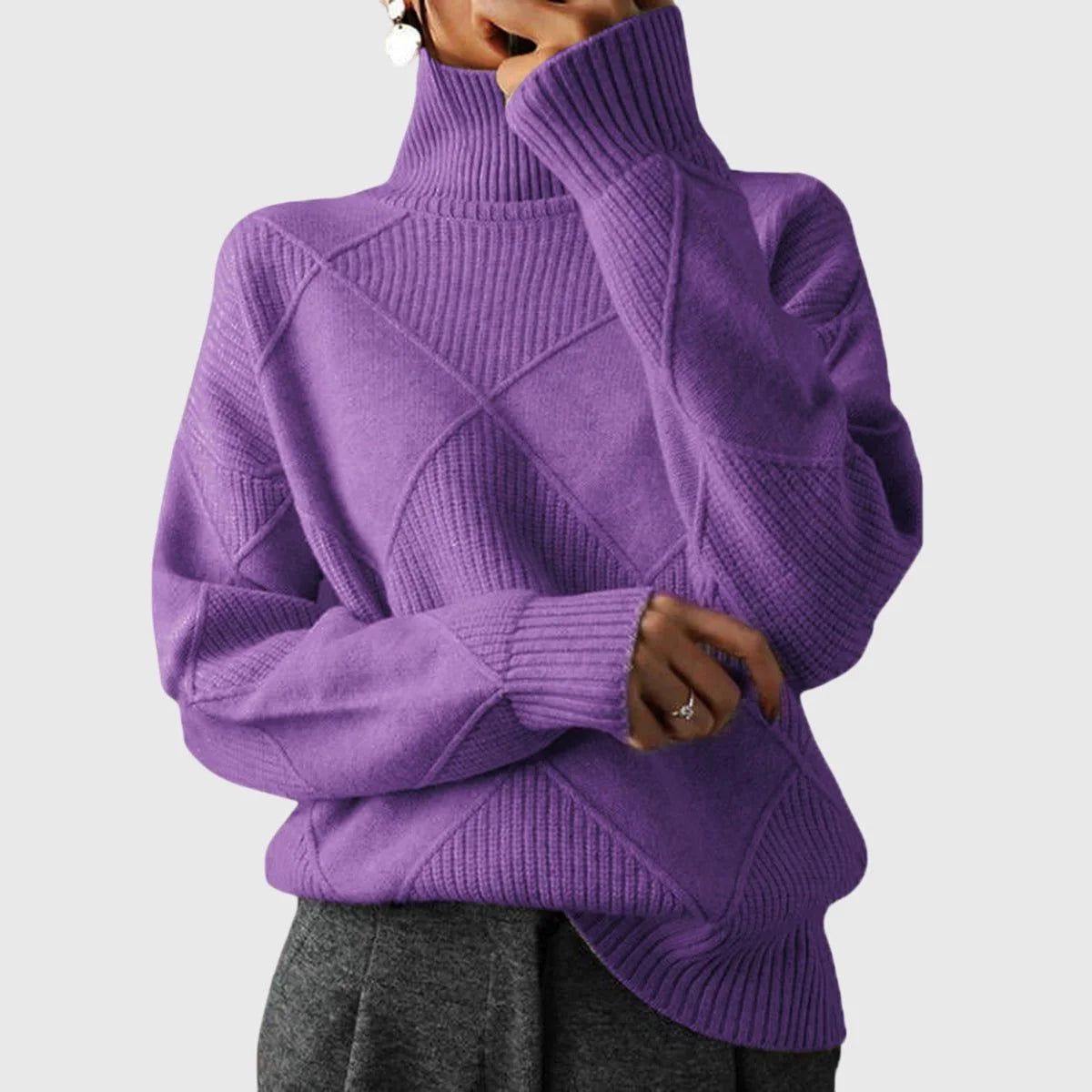 Beatrix | Damen Rollkragenpullover Rippstrick Geometrisch – Herbst-Look