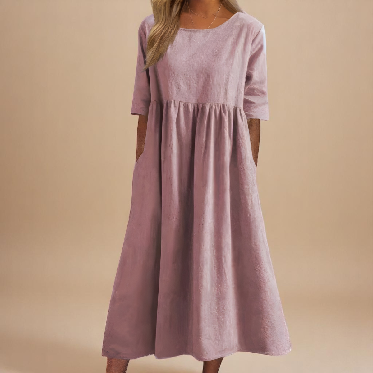 Amara | Damen Midikleid Relaxed Fit Rundhals Sommer
