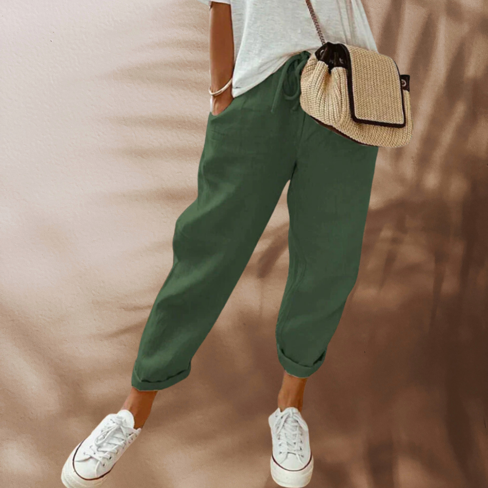 Nora | Damen Cropped Sommerhose Relaxed-Fit Elastikbund