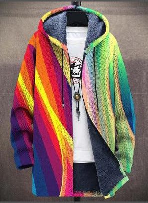 Hedda | Bunte Strickjacke mit Reißverschluss und Kapuze im Kunstdruck-Design