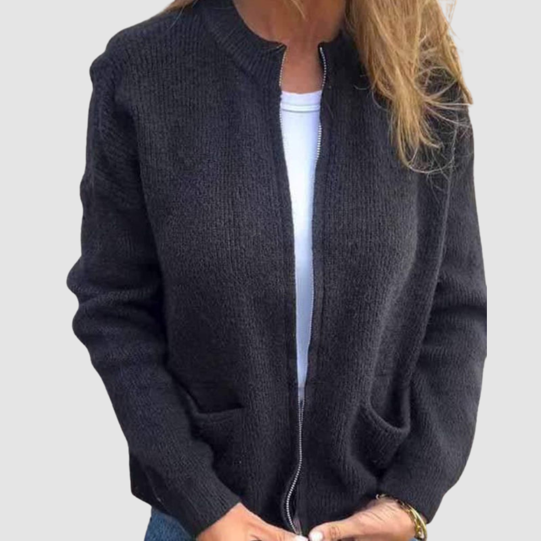Hanne | Langer Strickjacke Cardigan mit offenem Schnitt und Taschen für Damen