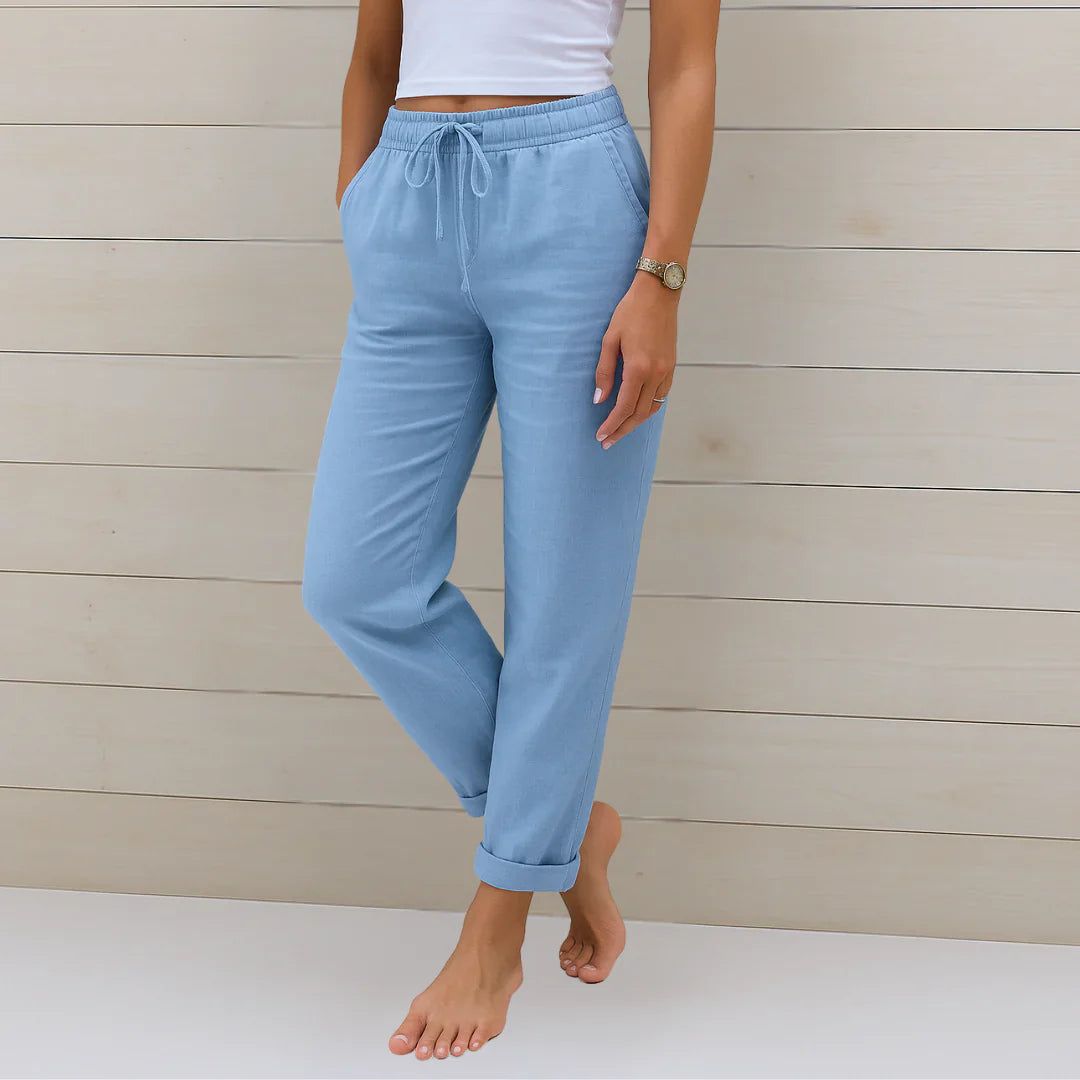 Lina | Damen Relaxed-Fit Hose High-Waist Kordelzug Sommer