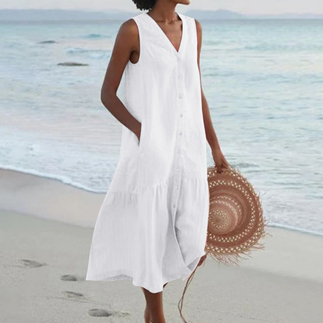 Regula | Damen Maxi Dress V-Ausschnitt Knopfleiste Sommer