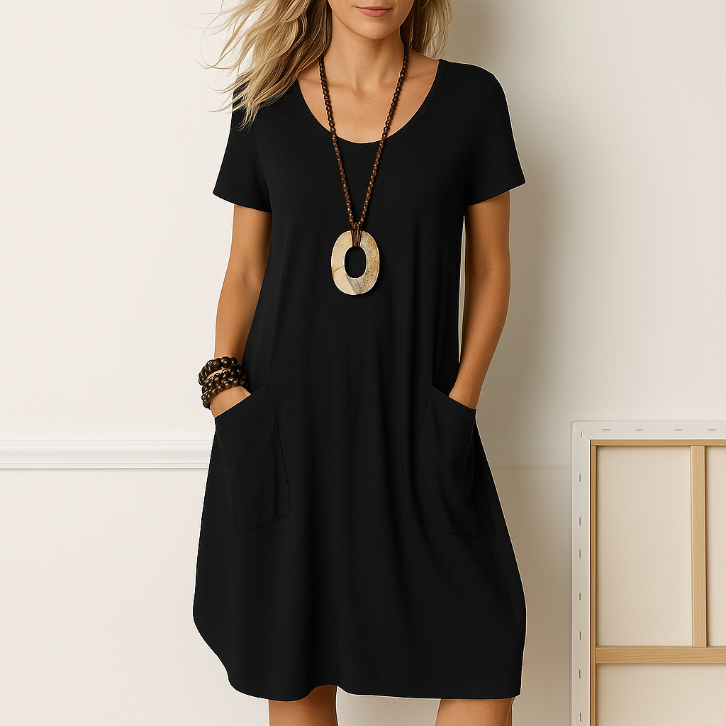 Maya | Damen Midikleid Kurzarm Boho Rundhals Sommer
