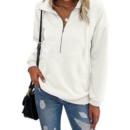 Astrid | Damen Fleece-Sweatshirt Halbreißverschluss Kapuze