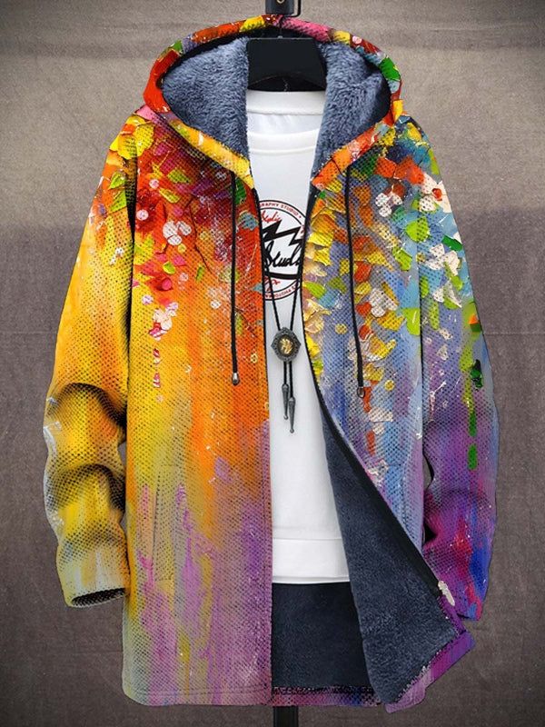 Hedda | Bunte Strickjacke mit Reißverschluss und Kapuze im Kunstdruck-Design