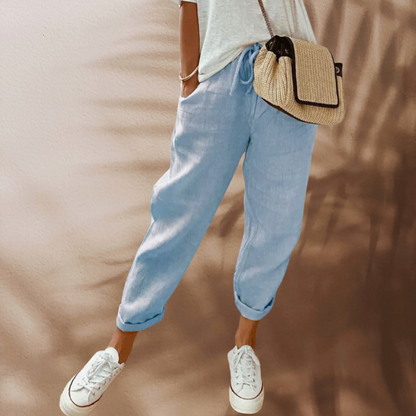 Nora | Damen Cropped Sommerhose Relaxed-Fit Elastikbund
