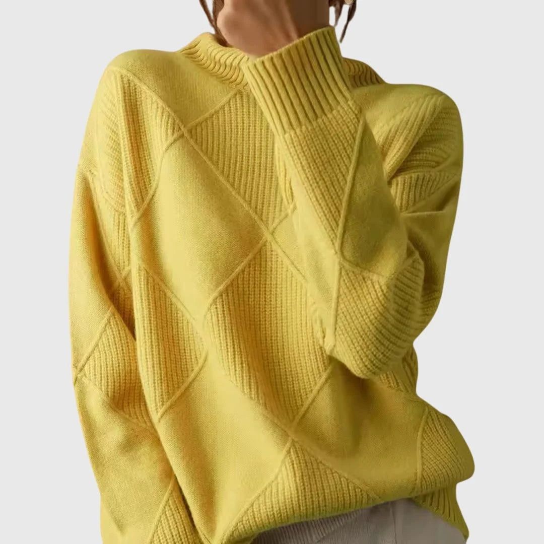 Beatrix | Damen Rollkragenpullover Rippstrick Geometrisch – Herbst-Look