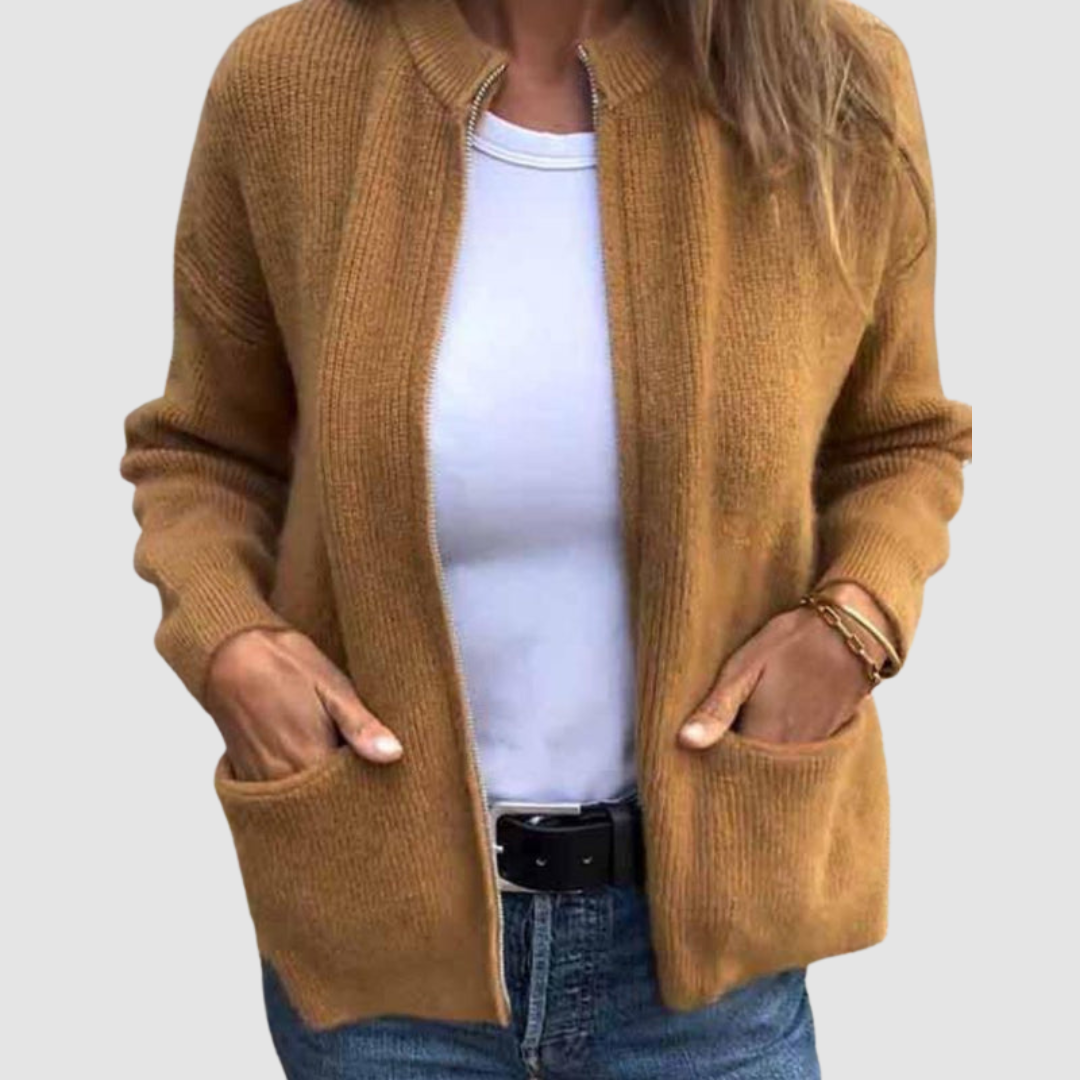 Hanne | Langer Strickjacke Cardigan mit offenem Schnitt und Taschen für Damen