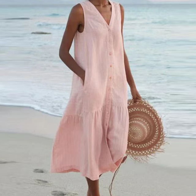 Regula | Damen Maxi Dress V-Ausschnitt Knopfleiste Sommer