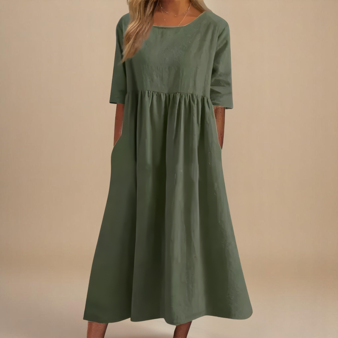 Amara | Damen Midikleid Relaxed Fit Rundhals Sommer