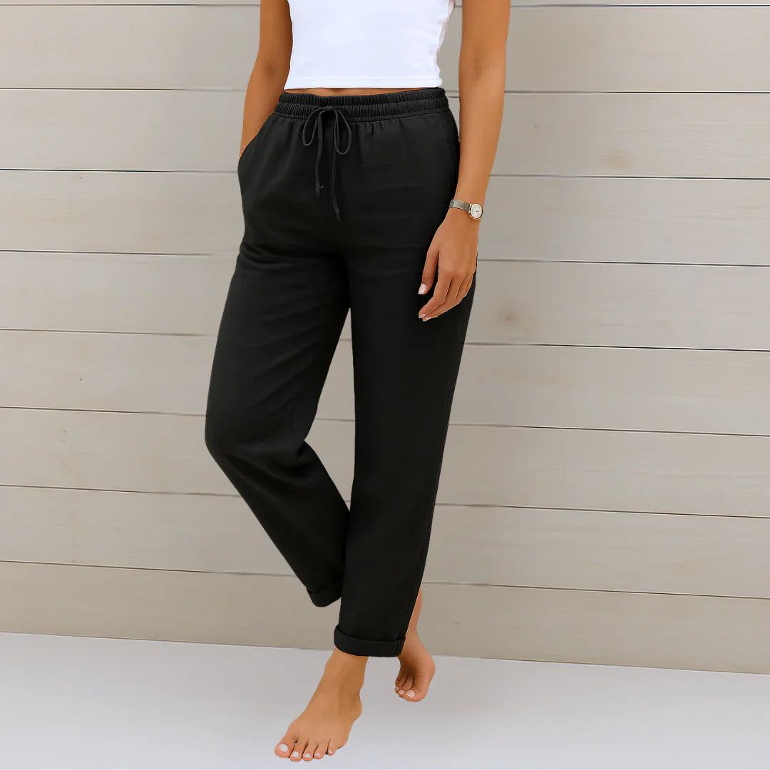 Lina | Damen Relaxed-Fit Hose High-Waist Kordelzug Sommer