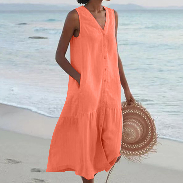 Regula | Damen Maxi Dress V-Ausschnitt Knopfleiste Sommer