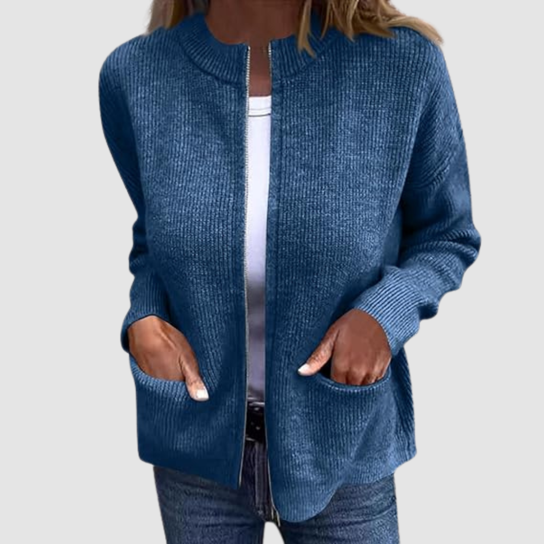 Hanne | Langer Strickjacke Cardigan mit offenem Schnitt und Taschen für Damen