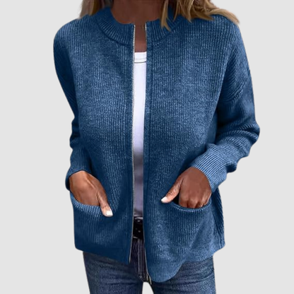 Hanne | Langer Strickjacke Cardigan mit offenem Schnitt und Taschen für Damen