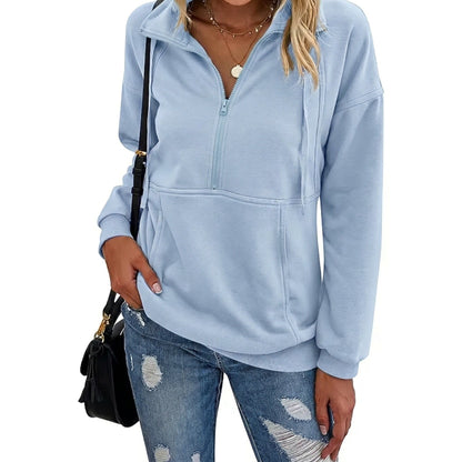 Astrid | Damen Fleece-Sweatshirt Halbreißverschluss Kapuze
