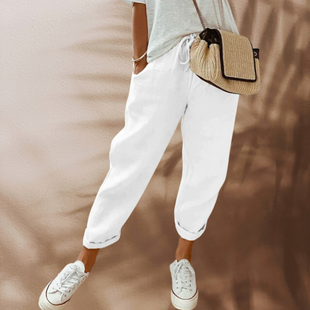 Nora | Damen Cropped Sommerhose Relaxed-Fit Elastikbund