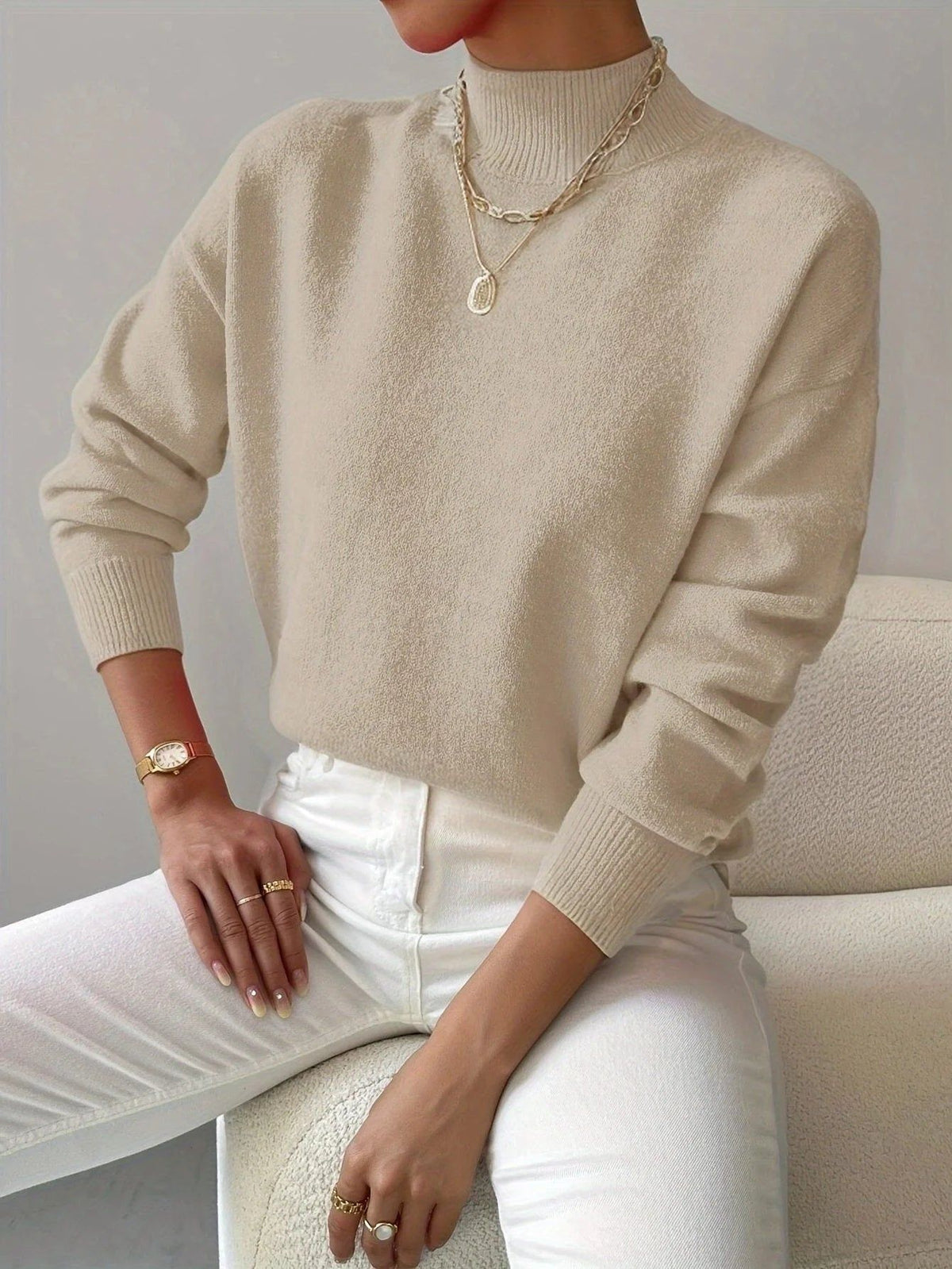 Ava | Dame Rollkragenpullover Gerippt Strick Langarm