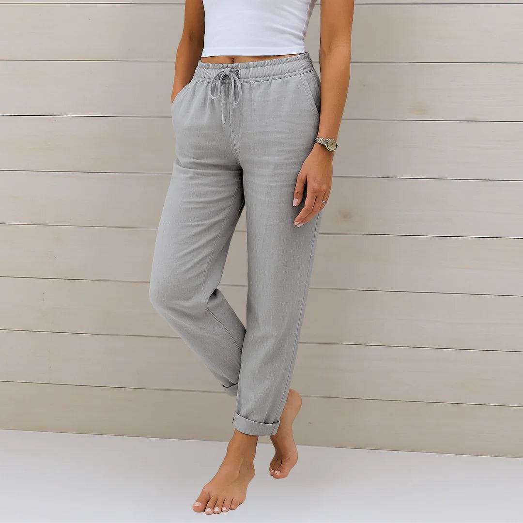 Lina | Damen Relaxed-Fit Hose High-Waist Kordelzug Sommer