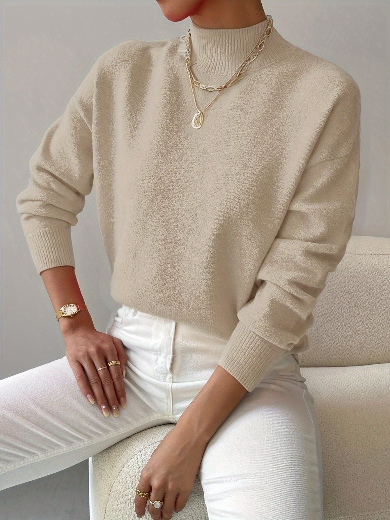 Elina | Damen Rollkragenpullover Rippstrick Langarm Alltag