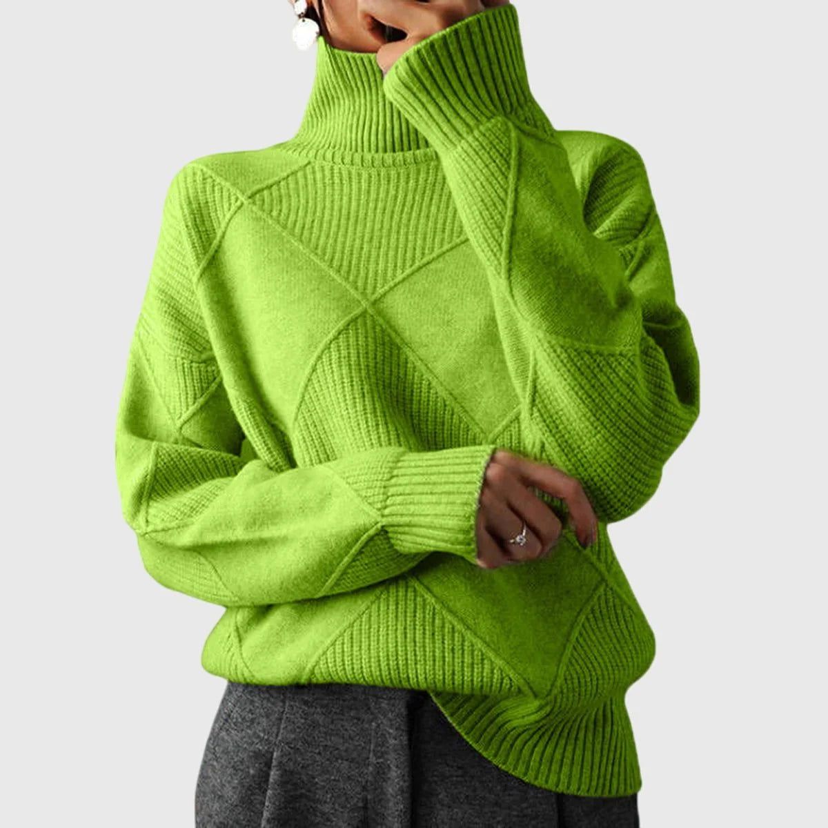 Beatrix | Damen Rollkragenpullover Rippstrick Geometrisch – Herbst-Look