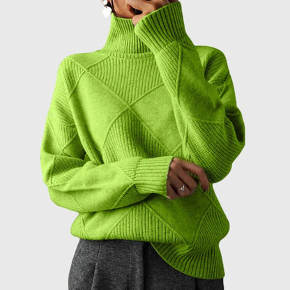 Beatrix | Damen Rollkragenpullover Rippstrick Geometrisch – Herbst-Look