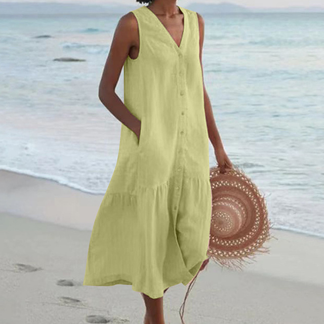 Regula | Damen Maxi Dress V-Ausschnitt Knopfleiste Sommer
