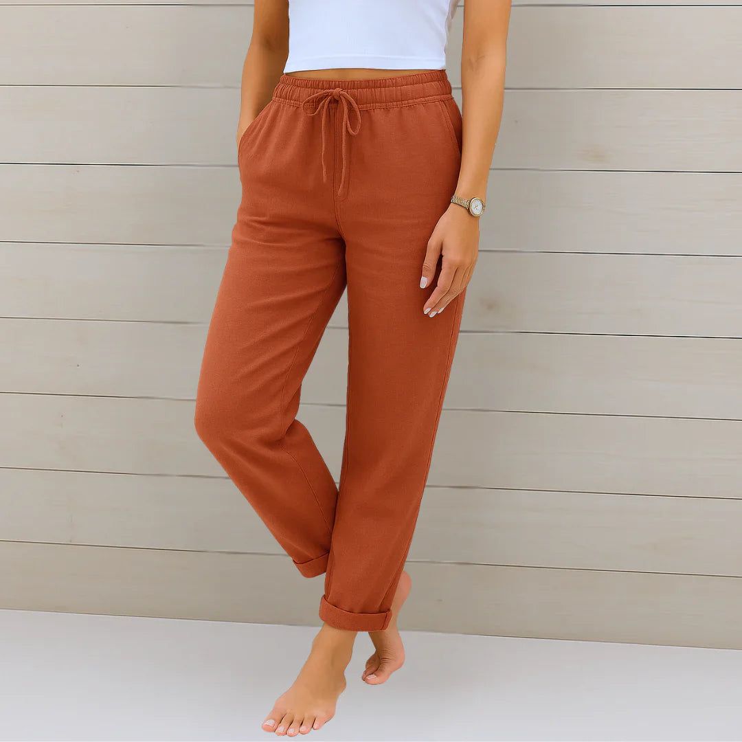 Lina | Damen Relaxed-Fit Hose High-Waist Kordelzug Sommer