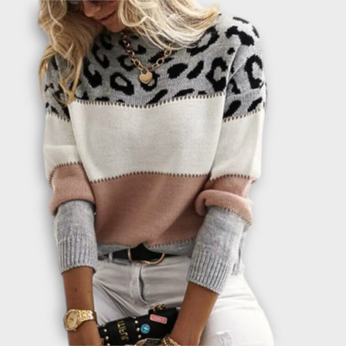 Vivian | Damen Pullover Leoparden-Print Rundhals