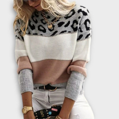 Vivian | Damen Pullover Leoparden-Print Rundhals